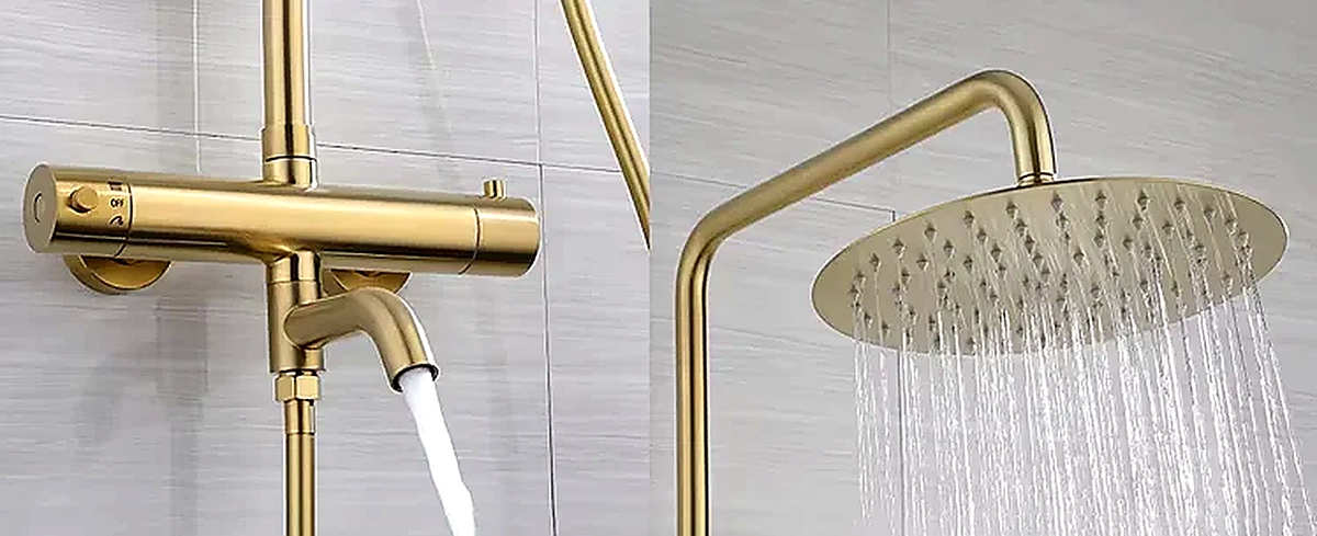 Colonne de douche thermostatique doré brossé Ebar